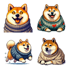 Pixel Art Fat Shiba Winter dog Emoji