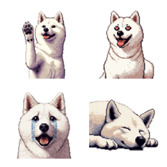 Pixel Art White Shiba dog Emoji