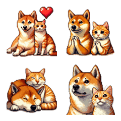 Pixel Art Shiba dog and Tabby cat Emoji