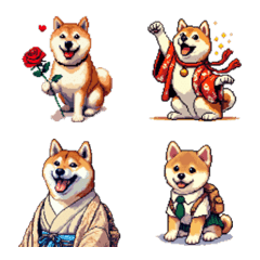 Pixel Art Celebrating Shiba dog Emoji