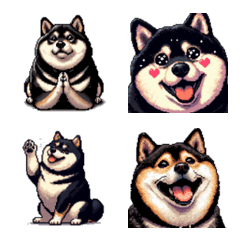 Pixel Art Fat Black Shiba dog Emoji