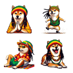 Pixel Art Reggae Shiba rasta dog Emoji