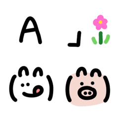 Kawaii  Black simple ABC Letters Emoji