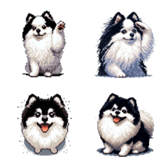 Pixel Art Pomeranian Black White Emoji