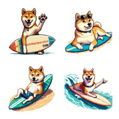 Pixel Art Surfer Shiba dog Emoji
