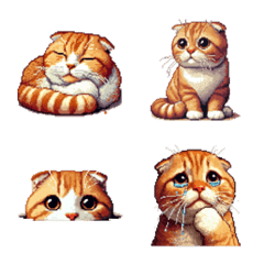Pixel Art Scottish Flod Red cat Emoji