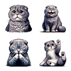Pixel Art Scottish Flod Blue Gray cat