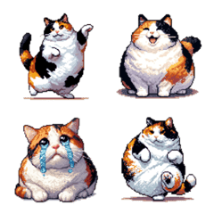 Pixel art Fat Calico Tricolor cat Emoji