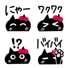 Emoji of a black cat with a ribbon