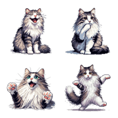Pixel art Norwegian Forest Cat Emoji