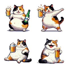 Pixel art Drinking Fat Calico cat Emoji