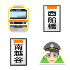 千葉〜東京 橙ラインの電車と駅名標〔縦〕