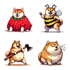 Pixel art fat Shiba enjoy spring Emoji
