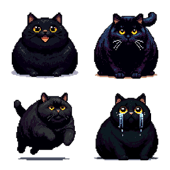 Pixel art Black fat cat Emoji