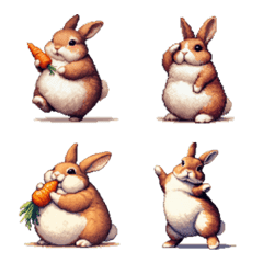 Pixel art fat rabbit brown emoji
