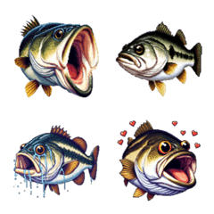 Pixel art largemouth bass fish emoji