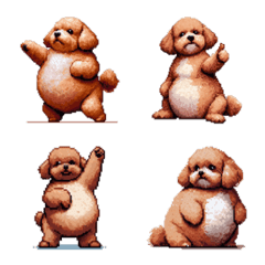 Pixel art fat toy poodle brown red emoji