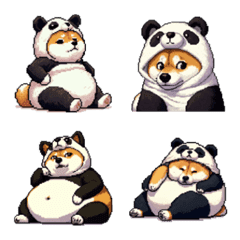 Pixel art fat shiba wearing panda emoji