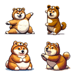 Pixel art fat shiba wearing bear emoji