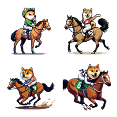 Pixel art jockie shiba race horse emoji