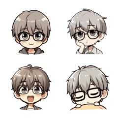 Boy with glasses gray hair various moods