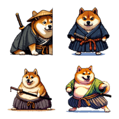 Pixel art samurai fat shiba dog emoji
