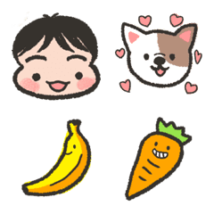 Baby boy Taishi, dogs and food Emoji