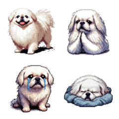 Pixel art white pekingese dog emoji