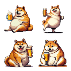 Pixel art drinking fat shiba beer emoji