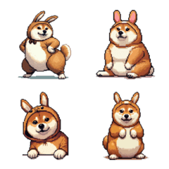 Pixel art fat shiba wearing rabbit emoji