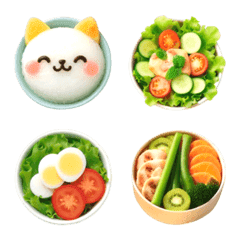 Cat Rice and Salad Emoji 2