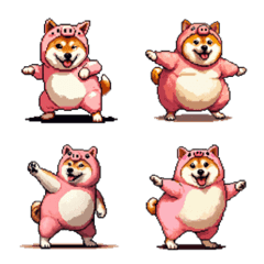 Pixel art fat shiba wearing pig emoji