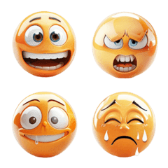 Emoji, various facial expressions, 3D