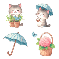 Cat and hydrangea Emoji 2