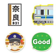 京都〜奈良 青ラインの電車と駅名標〔縦〕