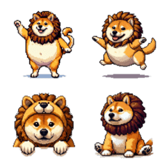 pixel art fat shiba wearing lion emoji