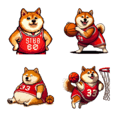Pixel art fat shiba playing basketball
