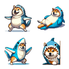 fat shiba wearing shark costume emoji