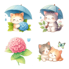 Cat and hydrangea Emoji 6