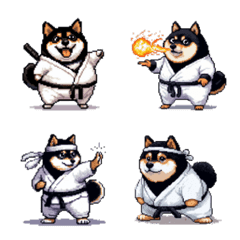 Pixel art Ninja fat black shiba emoji