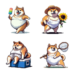 Pixel art enjoy summer fat shiba emoji