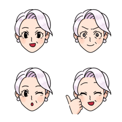 An emoji of a lively white-haired woman