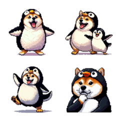 Pixel art penguin fat shiba emoji