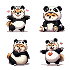 Pixel art lovely panda fat shiba emoji