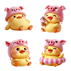 Emoji Cute Yellow Duck with Pig Hat