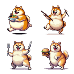 Pixel art love to eat shiba dog emoji