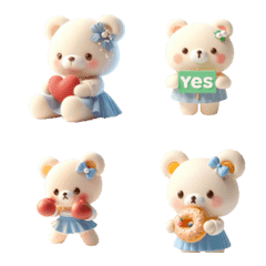 Bear in light blue clothes, many moods