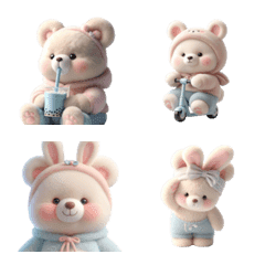 Pastel rabbit bear, many moods 2