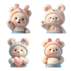 Pastel rabbit bear, many moods 6