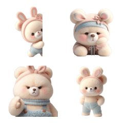 Pastel rabbit bear, many moods 3